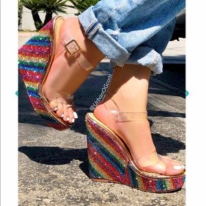 Rhinestone Rainbow Wedges w/ Clear Straps!